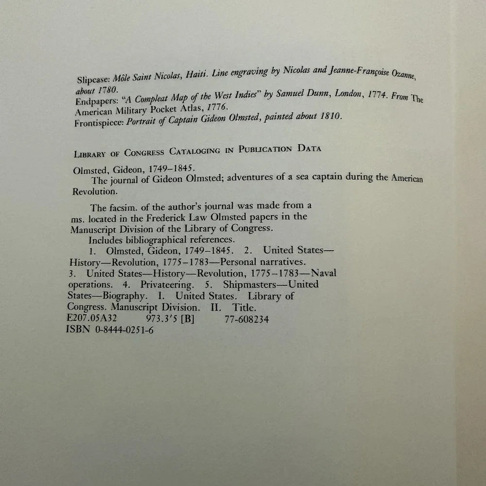 journal of Gideon Olmsted adventures of sea captain during the American 1st 1978